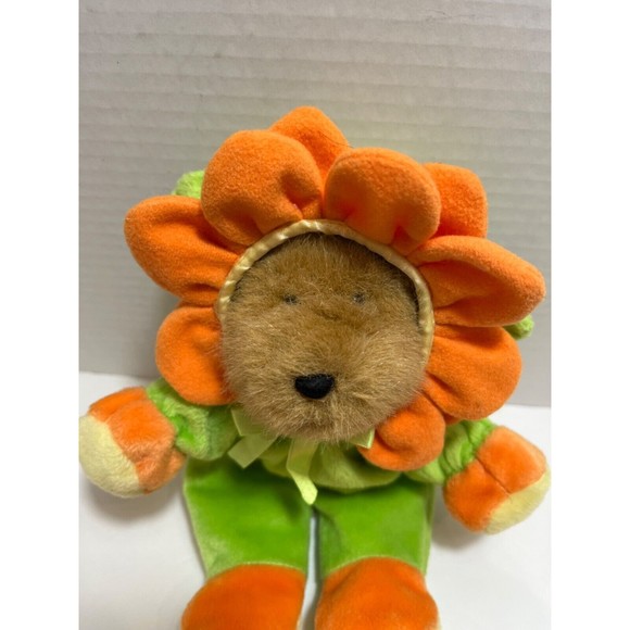 Vintage G.A.C. 1998 Plush Teddy Bear in Spring Orange and Green Flower Costume - Picture 2 of 7